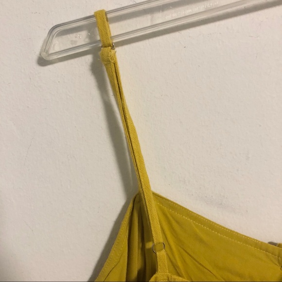 Urban Outfitters Linen Button-Down Drop Waist Pleated Skirt Midi Dress Mustard - Picture 9 of 16